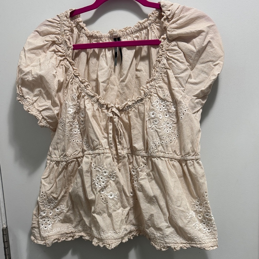 Anthropologie Beige Embroidered Blouse